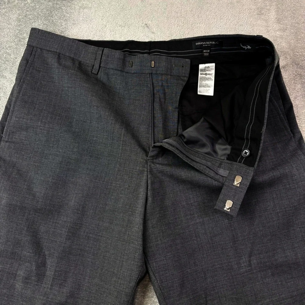 Banana Republic Mens 36x30 Charcoal Grey Slim Fit Marzotto Italian Wool Pants